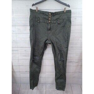 Chic Denim Sz 18 Jeans Olive Green Designed For Fit Distressed Button Fly Sz 18S